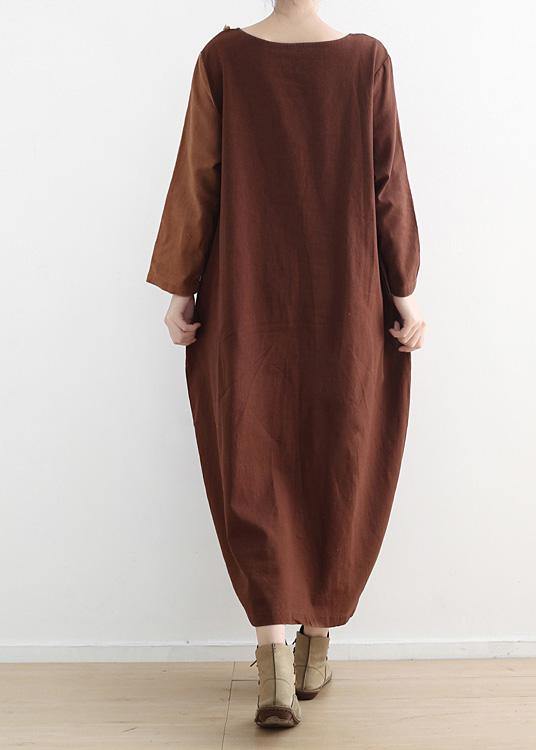 Diy O Neck Patchwork Linen Clothes for Pattern Chocolate Dresses Fall