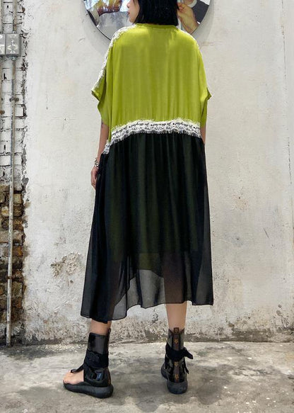 Diy O Neck Patchwork Tulle Cotton Neckline Green Maxi Dresses