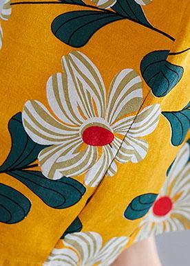 Diy O Neck Pockets Linen Cotton Dress Tunic Tops Yellow Print Dresses