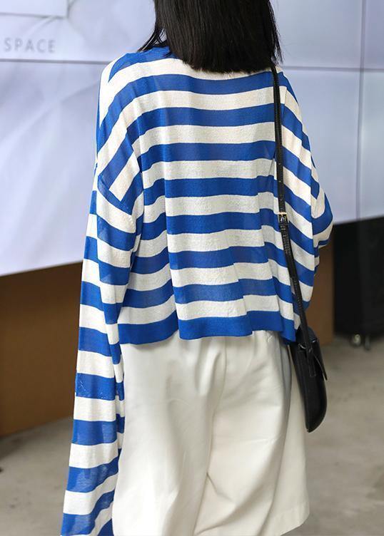 DIY o neck summer shirts Neckline blue striped top