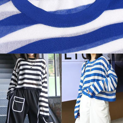 DIY o neck summer shirts Neckline blue striped top