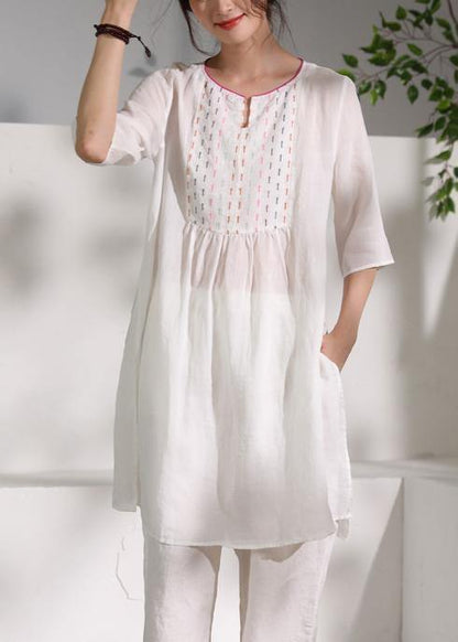 Diy O Neck Cinched Linen Blouse Photography White Blouses