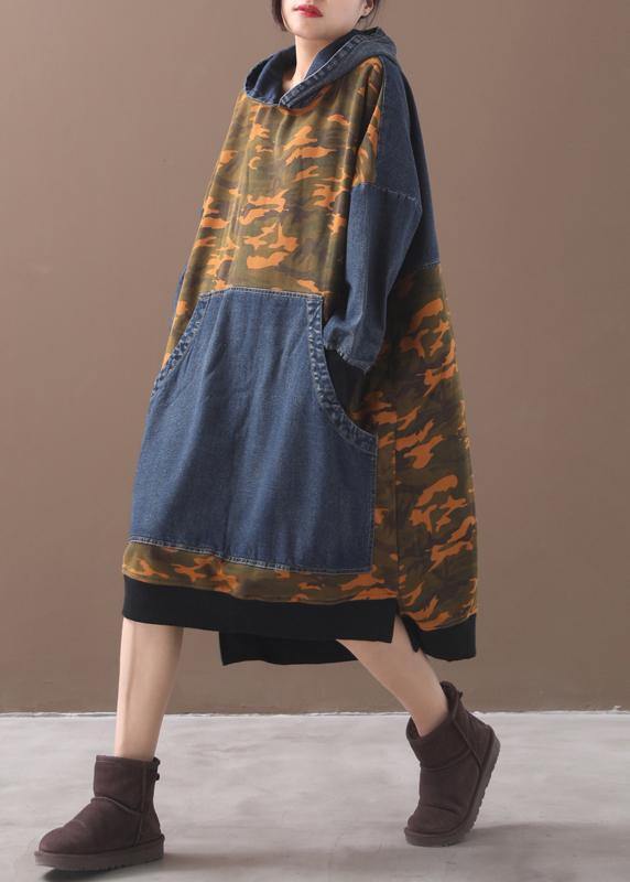 Diy Orange Camouflage Cotton Clothes for Hooded Maxi Patchwork Dresses