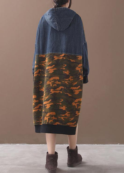 Diy Orange Camouflage Cotton Clothes for Hooded Maxi Patchwork Dresses