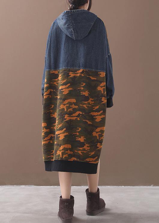 Diy Orange Camouflage Cotton Clothes for Hooded Maxi Patchwork Dresses