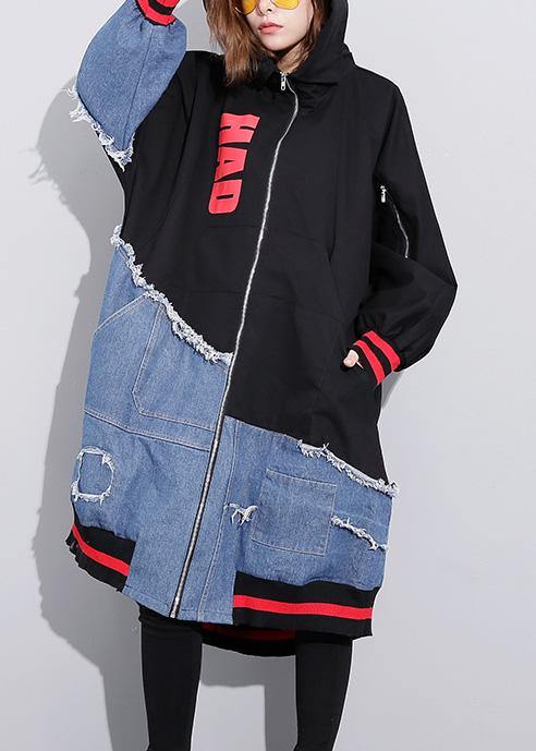 Diy Patchwork Fine Box Coat Tunic Tops Zippered Alphabet Prints Outwear