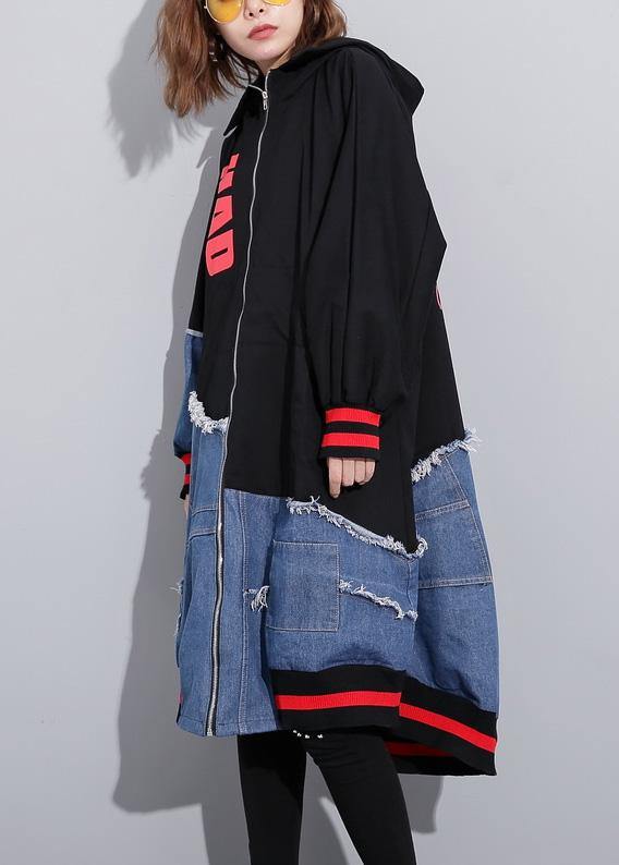 Diy Patchwork Fine Box Coat Tunic Tops Zippered Alphabet Prints Outwear
