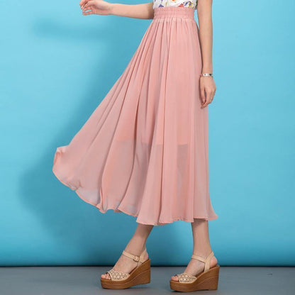 Diy Pink Elastic Waist Chiffon Clothes Big Hem Traveling Summer Dresses