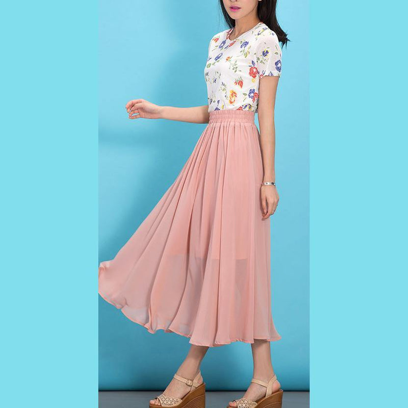 Diy Pink Elastic Waist Chiffon Clothes Big Hem Traveling Summer Dresses