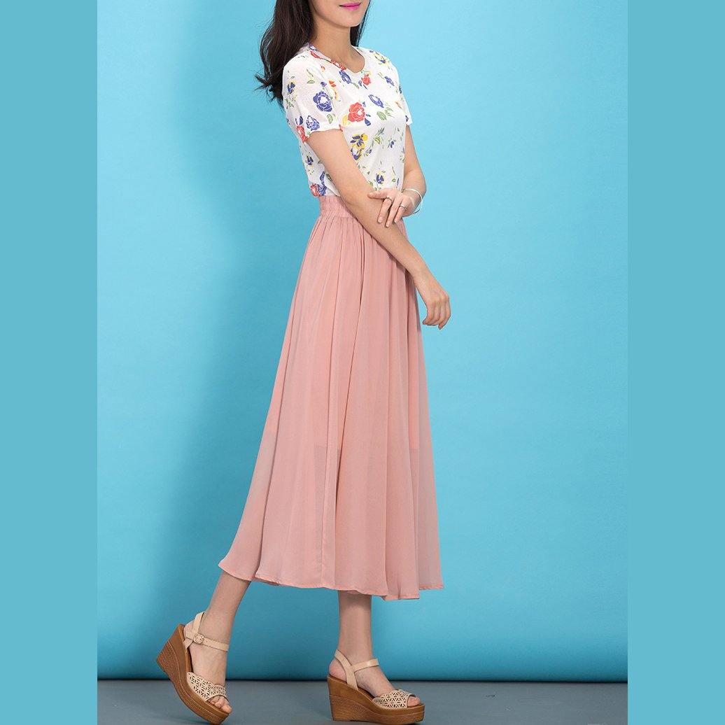 Diy Pink Elastic Waist Chiffon Clothes Big Hem Traveling Summer Dresses