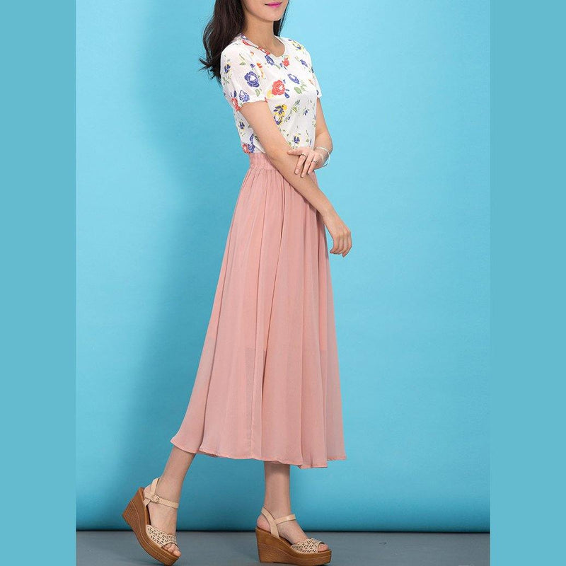Diy Pink Elastic Waist Chiffon Clothes Big Hem Traveling Summer Dresses