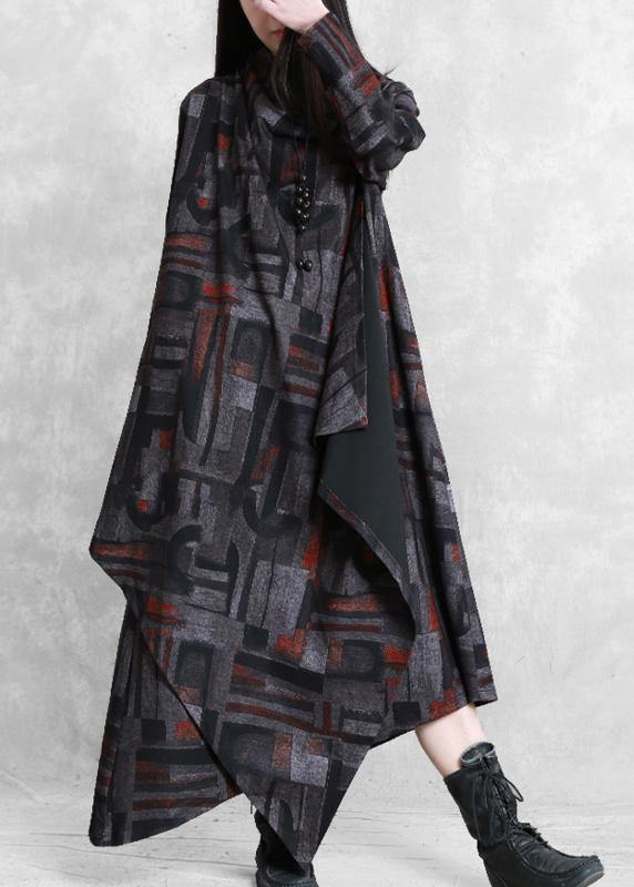 Diy Print Cotton Tunic Top Asymmetric Pockets Dress