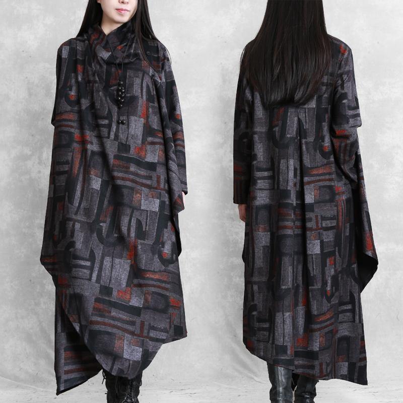 Diy Print Cotton Tunic Top Asymmetric Pockets Dress