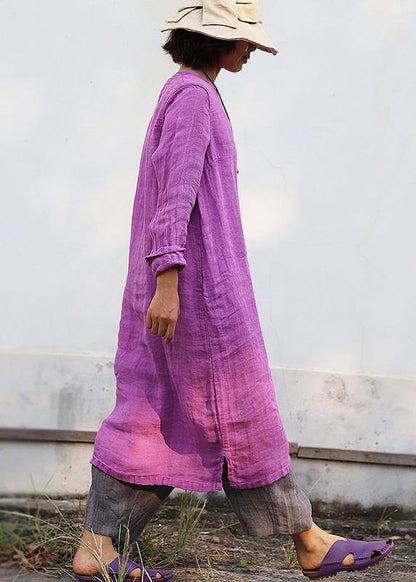 Diy Purple Linen Robes Embroidery Linen Robes O Neck Dresses