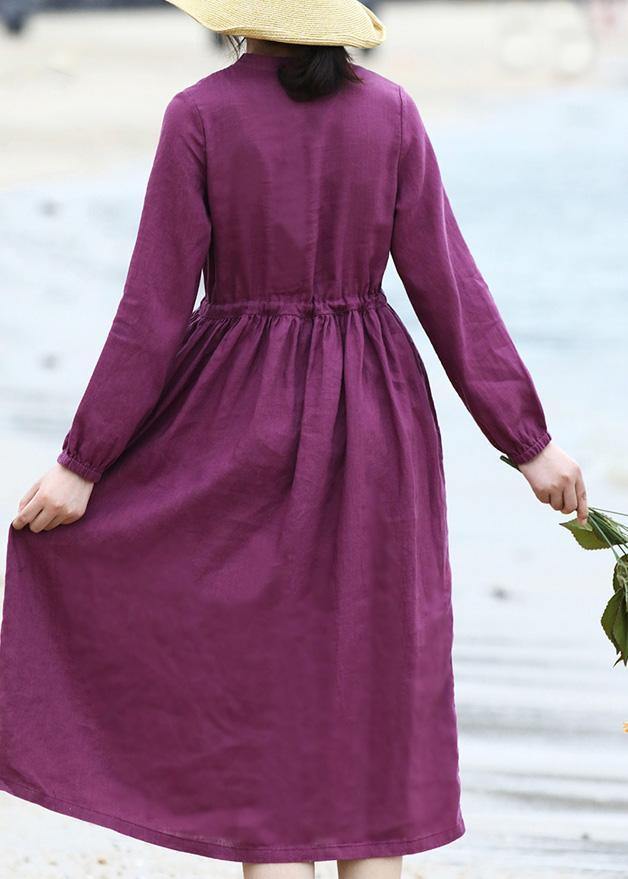 Diy Purple Linen Dresses Long Sleeve Dresses V Neck Dresses