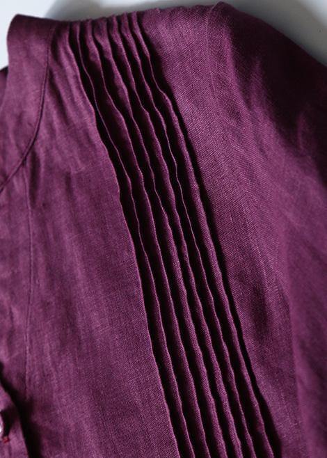 Diy Purple Linen Dresses Long Sleeve Dresses V Neck Dresses