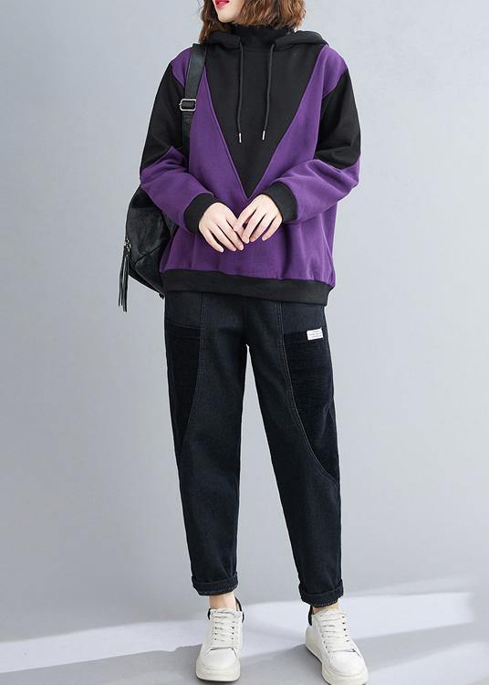 DIY purple top silhouette hooded patchwork oversized shirt