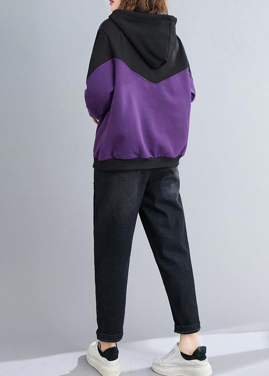 DIY purple top silhouette hooded patchwork oversized shirt
