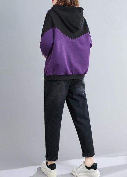 DIY purple top silhouette hooded patchwork oversized shirt