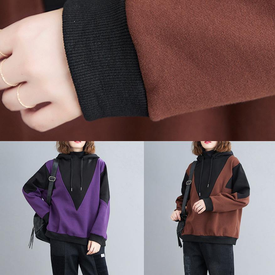 DIY purple top silhouette hooded patchwork oversized shirt