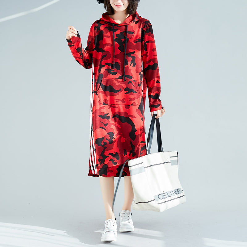 Diy Red Cotton Dress Stylish Ideas Hooded Short Print Dress
