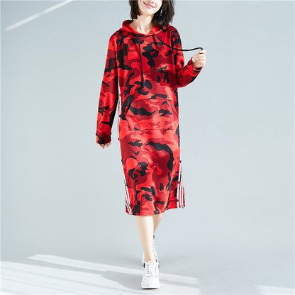 Diy Red Cotton Dress Stylish Ideas Hooded Short Print Dress