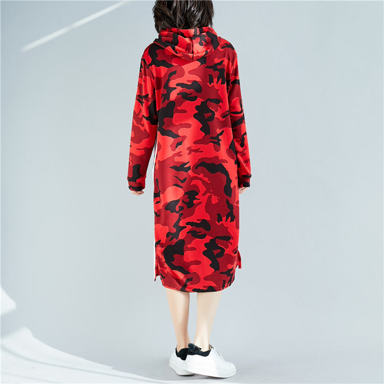 Diy Red Cotton Dress Stylish Ideas Hooded Short Print Dress