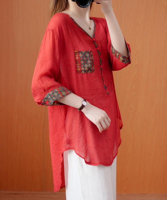 DIY red clothes For Women v neck patchwork oversized fall shirts