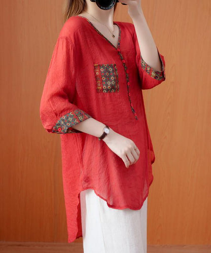 DIY red clothes For Women v neck patchwork oversized fall shirts