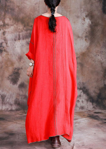Diy Red Linen Dresses Patchwork Loose Fall Dresses