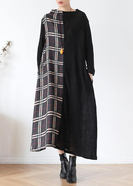 Diy Red Plaid Clothes for High Neck Patchwork Long Fall Dresses