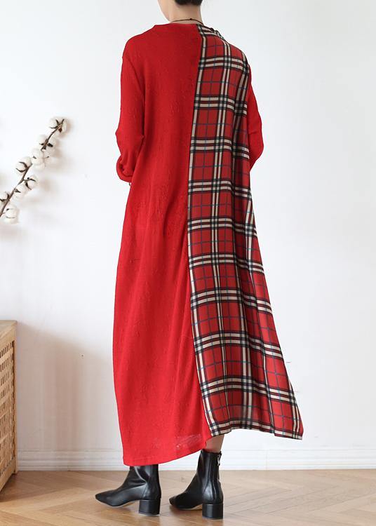 Diy Red Plaid Clothes for High Neck Patchwork Long Fall Dresses