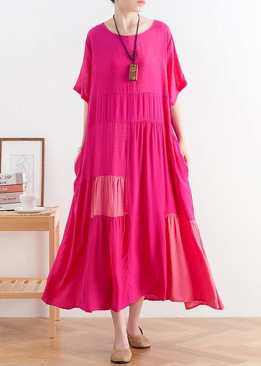 Diy Rose Cotton Clothes O Neck Patchwork a Line Dress