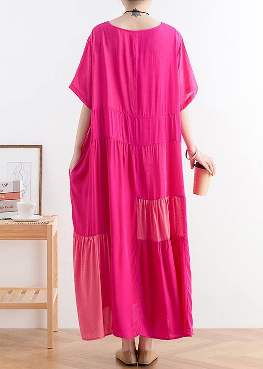 Diy Rose Cotton Clothes O Neck Patchwork a Line Dress