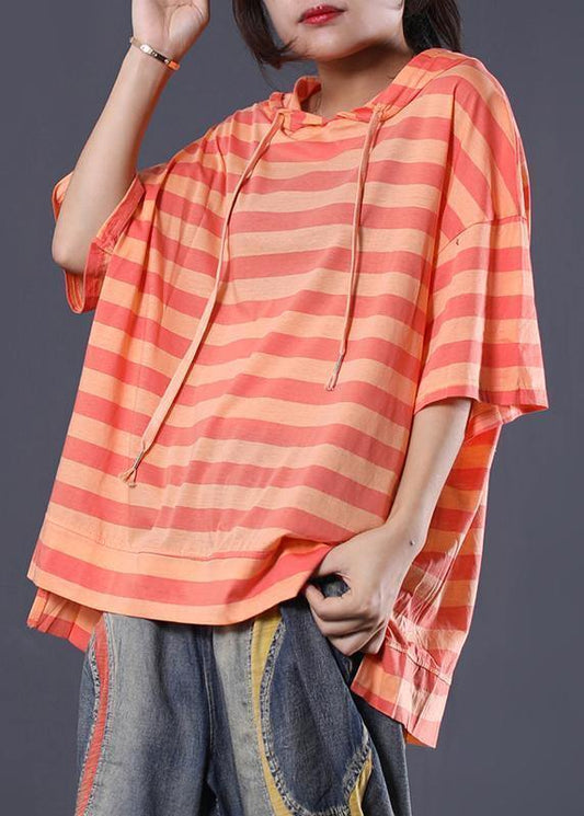 Diy Short Sleeve Cotton Tunic Top Shape Orange Stripe Shirts Summer