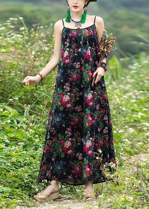 Diy Sleeveless Tie Waist Cotton Clothes Photography Black Print a Line Dresses Summer