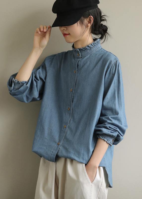 Diy Stand Collar Button Down Top Ideas Blue Blouses