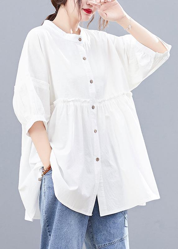 Diy Stand Collar Cotton Summerblouses for Photography White Tops