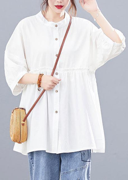 Diy Stand Collar Cotton Summerblouses for Photography White Tops