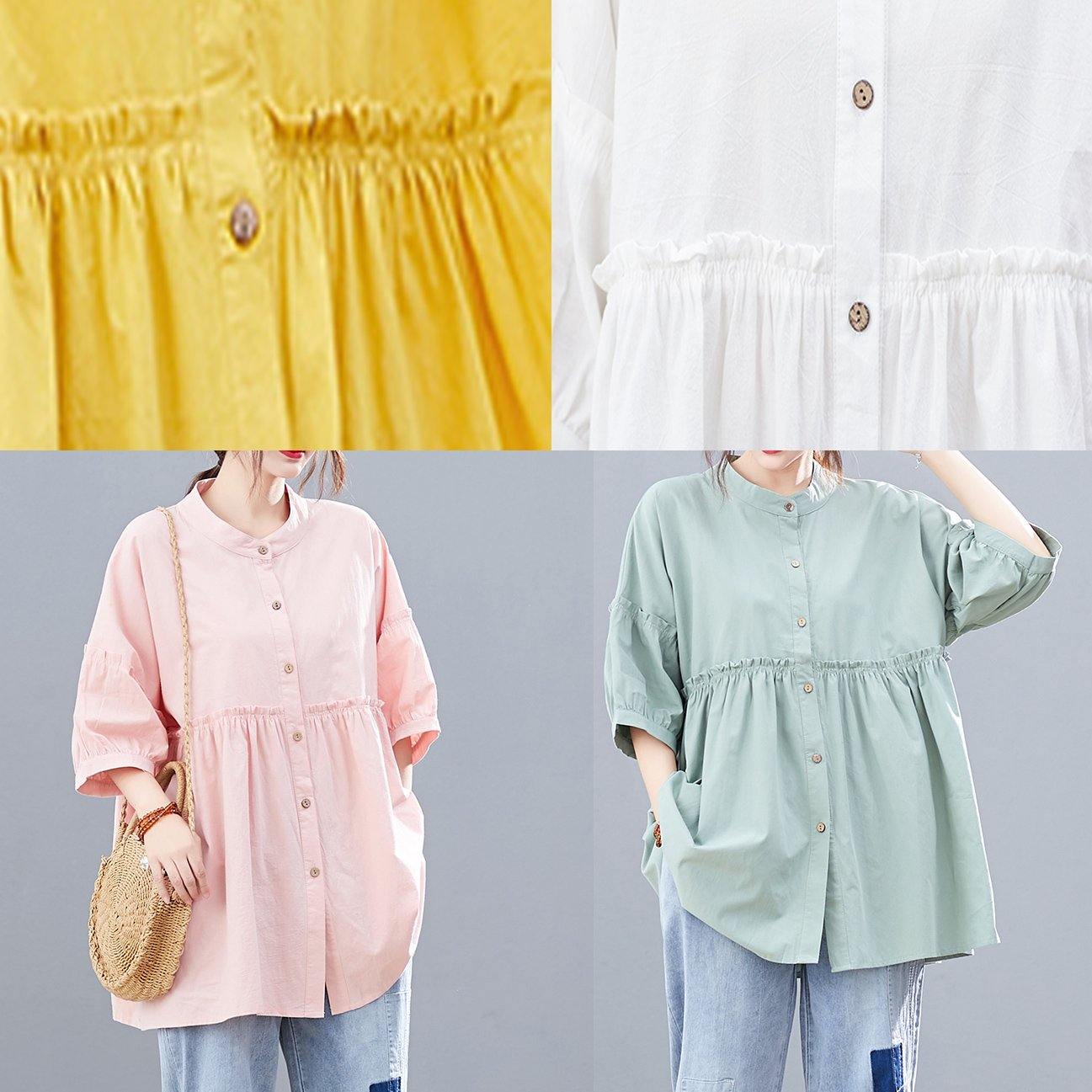 Diy Stand Collar Cotton Summerblouses for Photography White Tops