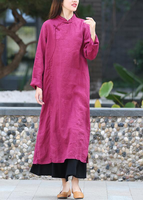 Diy Stand Collar Side Open Tunics Work Purple Maxi Dress