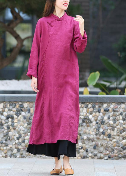 Diy Stand Collar Side Open Tunics Work Purple Maxi Dress