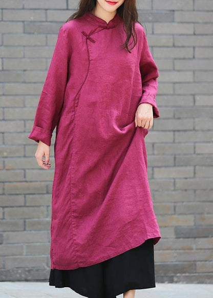 Diy Stand Collar Side Open Tunics Work Purple Maxi Dress