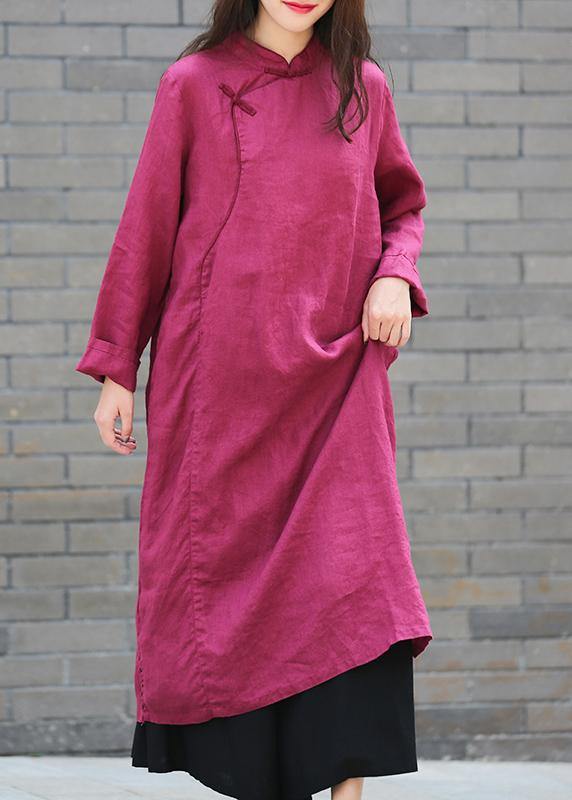 Diy Stand Collar Side Open Tunics Work Purple Maxi Dress