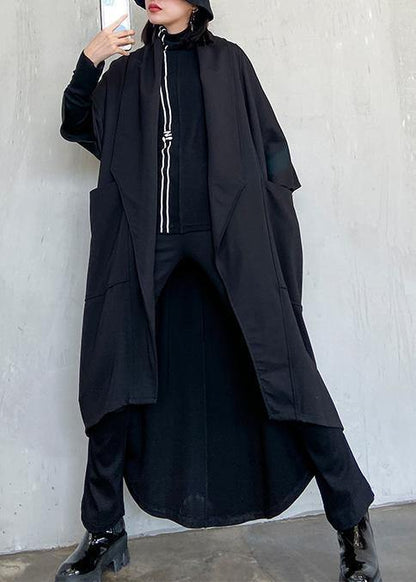 Diy Tie Waist Asymmetric Coat for Woman Black Art Coats