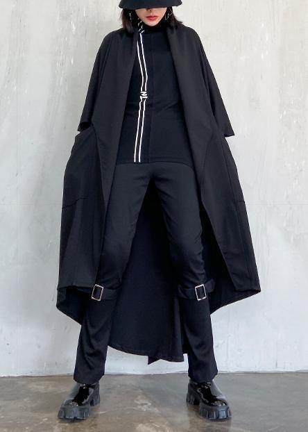 Diy Tie Waist Asymmetric Coat for Woman Black Art Coats