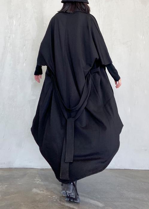 Diy Tie Waist Asymmetric Coat for Woman Black Art Coats