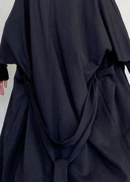 Diy Tie Waist Asymmetric Coat for Woman Black Art Coats