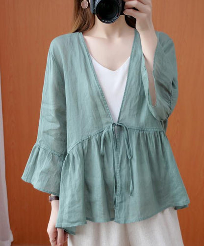 Diy V Neck Ruffles Summer Clothes for Shape Green Blouse