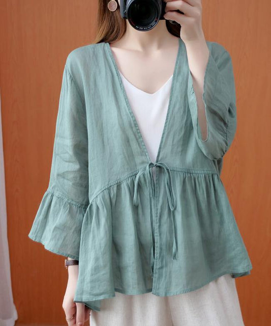 Diy V Neck Ruffles Summer Clothes for Shape Green Blouse